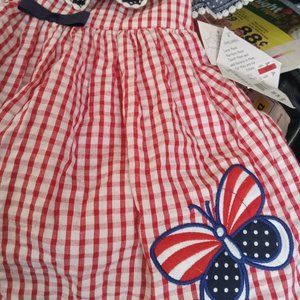 NEW! Girl's Blueberi Boulevard size 24 month dress Red & White Seersucker